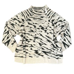 Madewell Sweater Wool Alpaca Blend Sz 3X Cream Zebra Mock neck Cozy Pullover